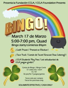 March 17 2022 Cesar Chavez Language Academy Bingo 5-7PM