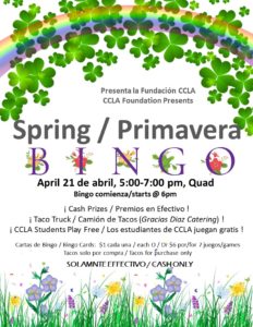 Spring Bingo flyer April 21 from 5 until 7 pm